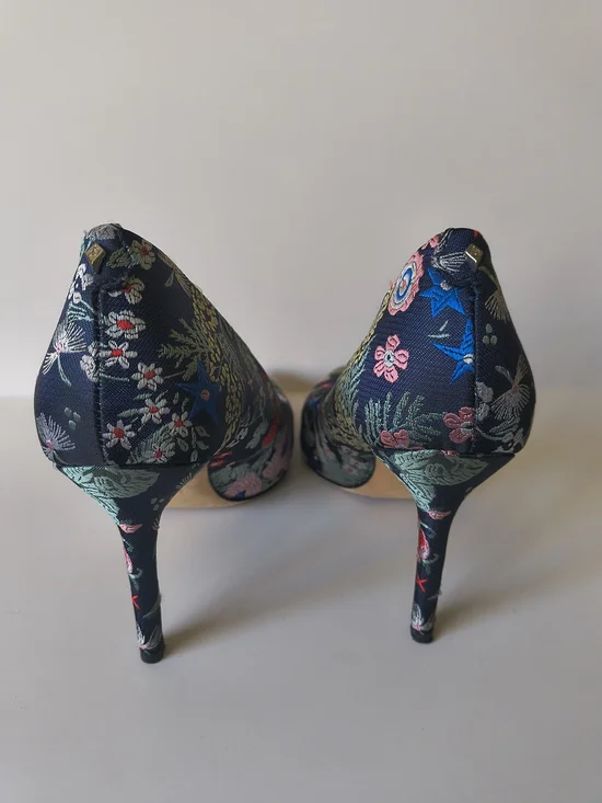 Sam Edelman Hazel Navy Silk Floral Embroidered Pointed Toe Pumps - Picture 3 of 5